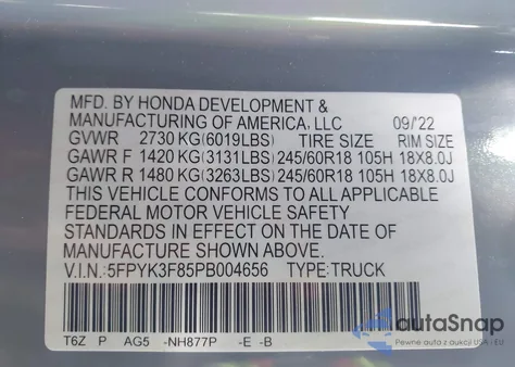 2023 Honda Ridgeline Black Edition из США, поврежденный, VIN 5FPYK3F85PB004656